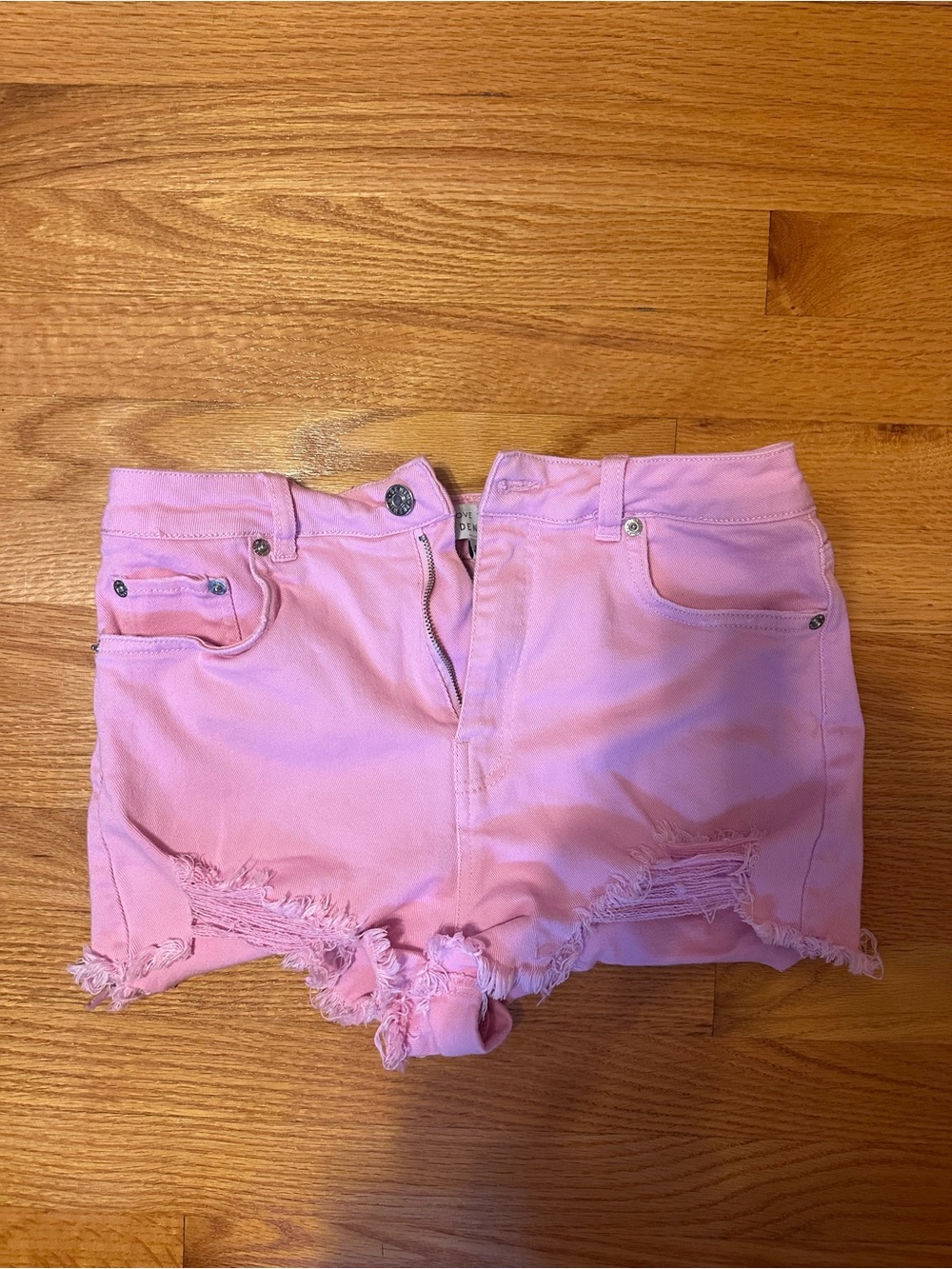 Pink Distressed Denim Cutoff Shorts